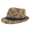 Cappello di paglia retrò con nastro blu e motivi a stampa estiva per protezione solare - Taglia adulto 56-58cm / Stile 4 - Cachi Scuro