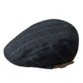 Vintage dark striped flat cap for men and women featuring adjustable brown leather strap - Fits 55-59CM Head Circumference / Striped (B0288) / Black Dark Gray Striped