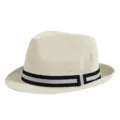 Classic breathable cream straw fedora hat featuring a stylish black and grey striped ribbon band - Fits approx. 57-58cm head circumference / Black and White Striped Band / Cream