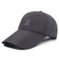Breathable dark grey baseball cap with long brim and letter R embroidery for sun protection - Fits 56-60cm / 刺绣R后网眼款(日字扣) / Dark Gray