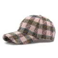 Fashionable pink plaid tweed baseball cap with structured crown for casual sun protection - Style 1 / Pink