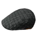 Classic black and white houndstooth flat cap with brown leather back strap adjustment - Fits 55-59CM Head Circumference / Houndstooth (B0288) / Black Gray Coffee Houndstooth