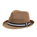Breathable tan straw jazz hat with black and white striped ribbon for summer sun protection - Fits approx. 57-58cm head circumference / Black and White Striped Band / Light Coffee