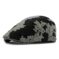 Warm and stylish winter jacquard knitted beret newsboy hat with elegant leaf pattern - Fits 55-60cm Head Circumference / Gray