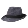 Men's British style plaid fedora hat with black decorative band in blue finish - Fits approx 58cm head circum / Blue Plaid