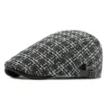 British retro plaid ivy cap with adjustable leather strap for warmth in autumn winter - Adjustable Hat Circumference 55-60cm / Style 1-Black
