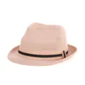 Elegant breathable peach woven straw jazz hat for summer with black decorative band - Fits approx. 57-58cm head circumference / Black and Beige Striped Band / Pink