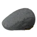 Classic grey houndstooth flat cap newsboy hat with adjustable brown side strap for men - Fits 55-59CM Head Circumference / Gray Houndstooth (B0288) / Grey Houndstooth
