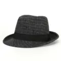 Classic grey checkered fedora hat with a black ribbon band for men's casual style. - Fits approx 58cm head circum / Black Grid