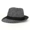 Elegant grey and white grid patterned fedora hat for men in vintage British jazz style - Fits approx 58cm head circum / Checkered Grey