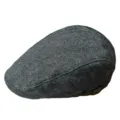 Classic gray herringbone newsboy flat cap for men with adjustable leather back strap - Gray Herringbone