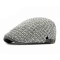 Vintage grey checkered tweed flat cap for men and women autumn winter warm beret - Adjustable Hat Circumference 55-60cm / Style 1-Gray