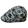 Jacquard pattern flat cap newsboy hat in black and white geometric design - Black White Blue Striped Grid