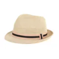 Elegant beige straw jazz hat for summer with stylish pink and black ribbon accent band - Fits approx. 57-58cm head circumference / Black & Beige Striped Ribbon Style / Beige