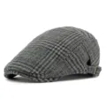 Classic vintage grey plaid flat cap ivy beret for men and women with side buckle - Fits 55-60cm Head Circumference / Style 2-Gray Black