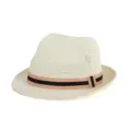 Breathable off-white straw jazz hat with pink and black striped ribbon band - Fits approx. 57-58cm head circumference / Black & Beige Striped Ribbon Style / Cream
