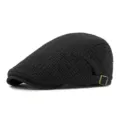 Classic British style vintage black knitted flat cap for autumn and winter warmth - Adjustable Hat Circumference 55-60cm / Style 2 - Black