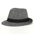 Vintage British style plaid fedora hat with black ribbon for men in autumn and winter - Fits approx 58cm head circum / Black Light Grey Plaid