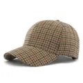 Stylish brown houndstooth pattern baseball cap for men and women, casual plaid peaked hat - Style 2 / Khaki