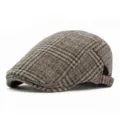 Vintage British style plaid flat cap in grey and brown for classic autumn fashion outfits - Fits 55-60cm Head Circumference / Style 2-Gray Coffee