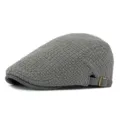 Vintage gray textured knit beret flat cap with an adjustable metal side buckle for men and women. - Adjustable Hat Circumference 55-60cm / Style 2-Gray