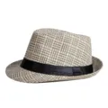 Cappello fedora in paglia vintage con nastro nero per spiaggia e sole - Taglia adulto 56-58cm / Modello 6 / Kaki