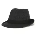Classic British style dark grey plaid fedora hat for men with elegant black ribbon band - Fits approx 58cm head circum / Black Dark Grey Plaid