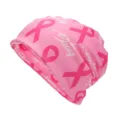 Pink breast cancer awareness beanie headscarf with ribbon print and be strong text - Fits 55-60cm Head Circumference / Pink Inspirational Print Style (Style 1-Color 2)