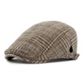 Vintage British style plaid flat cap for men and women in classic brown checkered pattern - Fits 55-60cm Head Circumference / Style 2-Light Coffee