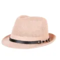 Stylish breathable pink straw jazz hat featuring elegant black faux leather band detail - Fits approx. 57-58cm head circumference / Metal Buckle Leather Band Style / Pink