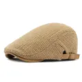 Vintage khaki knitted flat cap for men and women featuring an adjustable side metal buckle - Adjustable Hat Circumference 55-60cm / Style 2-Khaki