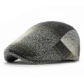 Stylish British retro plaid beret flat cap with grey and brown herringbone pattern - Fits 55-60cm Head Circumference / Style 3 - Black