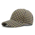 Classic houndstooth patterned baseball cap with hard top in black and beige - Style 3 / Navy Blue