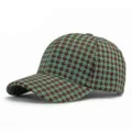 Classic stylish teal and brown houndstooth baseball cap featuring a structured hard top design - Style 3 / Greenish Brown