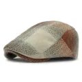 Retro British style plaid herringbone flat cap for men and women in autumn brown gradient - Fits 55-60cm Head Circumference / Style 3-Orange