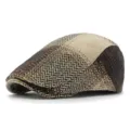 Vintage British style plaid herringbone flat cap in warm brown and beige tones - Fits 55-60cm Head Circumference / Style 3 - Coffee