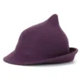 Eleganter lila Hexenhut aus Wollfilz mit spitzer Krone und Rollrand für Halloween - Dunkellila