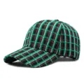 Green and black checkered plaid baseball cap with hard top for sun protection - Style 4 / Black