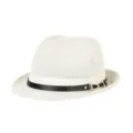 Elegant white breathable straw fedora hat with black leather band and gold buckle - Fits approx. 57-58cm head circumference / Metal Buckle Leather Band Style / Cream