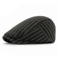 Vintage black and white striped flat cap, classic newsboy style for men and women. - Fits 55-60cm Head Circumference / Style 4-Black