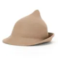 Khaki Hexenhut aus Wollfilz mit spitzer Krone und Rollrand - Dunkelbeige