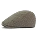 Classic British vintage style brown striped flat cap newsboy hat for men and women - Fits 55-60cm Head Circumference / Style 4-Light Coffee