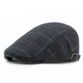 Vintage British navy blue plaid flat cap with adjustable strap for men and women - Fits 55-60cm Head Circumference / Style 5 Navy Blue
