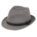 Breathable gray straw fedora hat with a black decorative band for summer sun protection. - Fits approx. 57-58cm head circumference / Litchi Texture Leather Strap Style / Gray