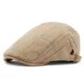 Vintage beige herringbone plaid flat cap with adjustable side buckle for autumn - Fits 55-60cm Head Circumference / Style 5-Khaki