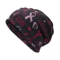 Berretto slouchy con stampa fiocco rosa per sensibilizzazione cancro al seno su fondo nero - Adatto per circonferenza testa 55-60cm / Stile Nastro Rosa con Slogan Ispiratore (Stile 1-Colore 11)
