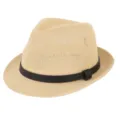 Breathable beige straw fedora hat for summer featuring a stylish black leather band - Fits approx. 57-58cm head circumference / Litchi Texture Leather Strap Style / Beige
