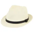 Breathable cream straw fedora hat with a stylish black leather-like band for summer sun protection. - Fits approx. 57-58cm head circumference / Litchi Texture Leather Strap Style / Cream
