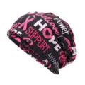 Berretto nero con nastro rosa per sensibilizzazione al cancro al seno e stampa Hope - Adatto per circonferenza testa 55-60cm / Stile Slogan Positivo con Nastro Rosa (Stile 1-Colore 12)