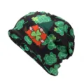Berretto nero per San Patrizio con stampa quadrifoglio e gnomo - Adatto per circonferenza testa 55-60cm / Stile Gnomo con Barba di San Patrizio (Stile 2-Colore 2)